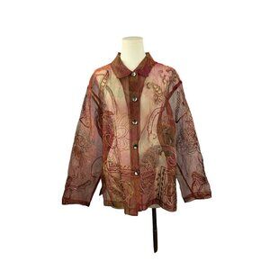 Chicos Sheer Embroidered Button-Up Jacket Size 3